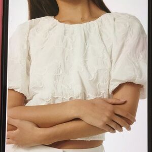 New Magaschoni White Puff Sleeve Crop Blouse